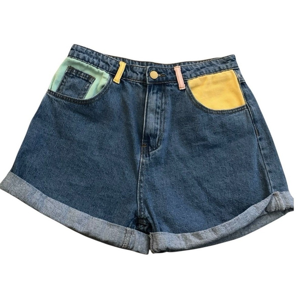 Princess Polly Denim Shorts Women Size 6 Blue Colorblock Pastel Retro Kidcore